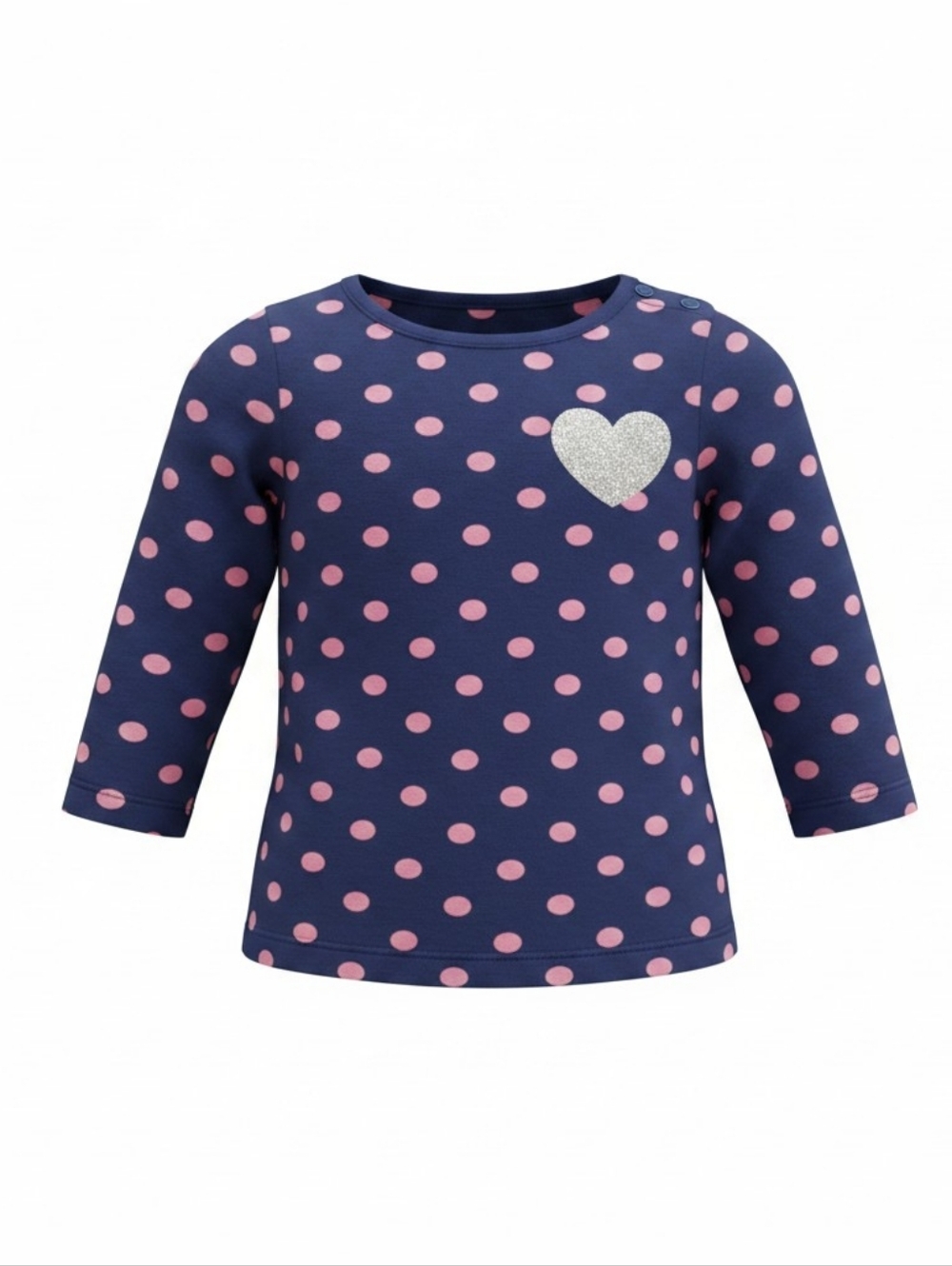 Jumping Beans | Pink Polka Dot Silver Heart Blue Top | Baby Girl 12M